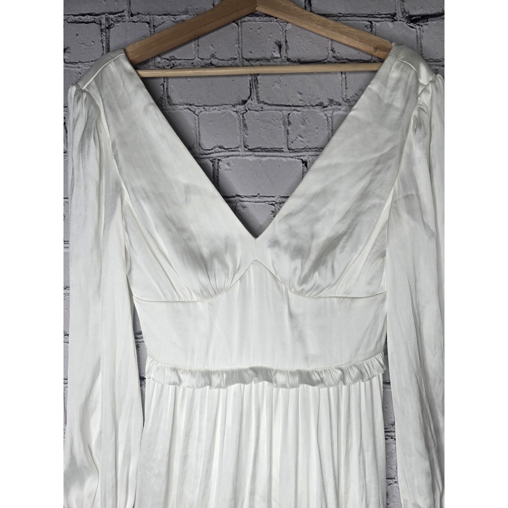 Davids Bridal Studio Soft Pearl White Ruffle Charmeuse Mini Dress New Size 6 - Picture 2 of 12